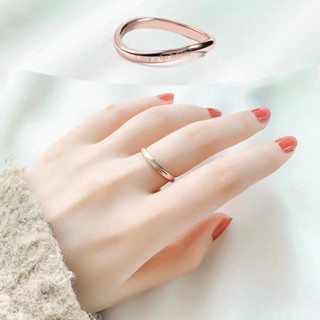 日韓簡約極細戒指女 鈦鋼鍍18K玫瑰金英文字母指環戒指 極簡約個性百搭不規則尾戒 抗過敏不褪色防水