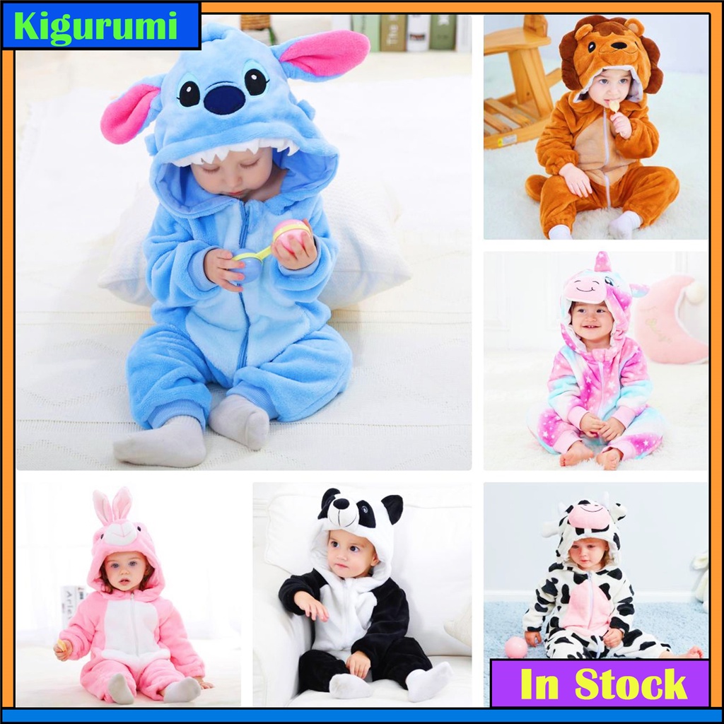 Baby Kigurumi 獨角獸縫線牛卡通連身衣嬰兒兒童動物連身衣女孩男孩角色扮演睡衣服裝
