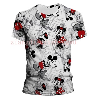 米老鼠 T 恤新款夏季時尚印花 3D 休閒男士女士卡通動漫短袖酷街頭服飾上衣迪士尼襯衫