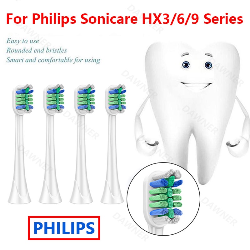 4pcs 適用於飛利浦 Sonicare 深層清潔電動牙刷替換刷頭通用 C2 C3 C4 HX6063