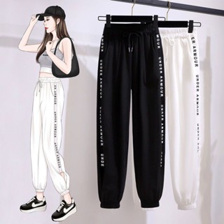 【Wik】休閑褲 長褲 女 冰絲速幹九分運動褲女夏季新款寬鬆束腳高腰薄款大碼休閒褲女
