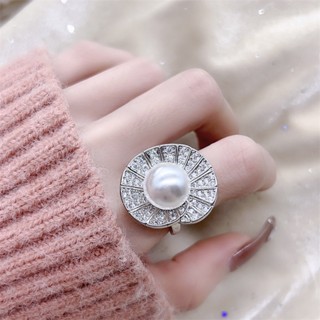 Bling 歐美範法式復古海貝形珍珠設計戒指女開口ins風輕奢時尚個性簡約