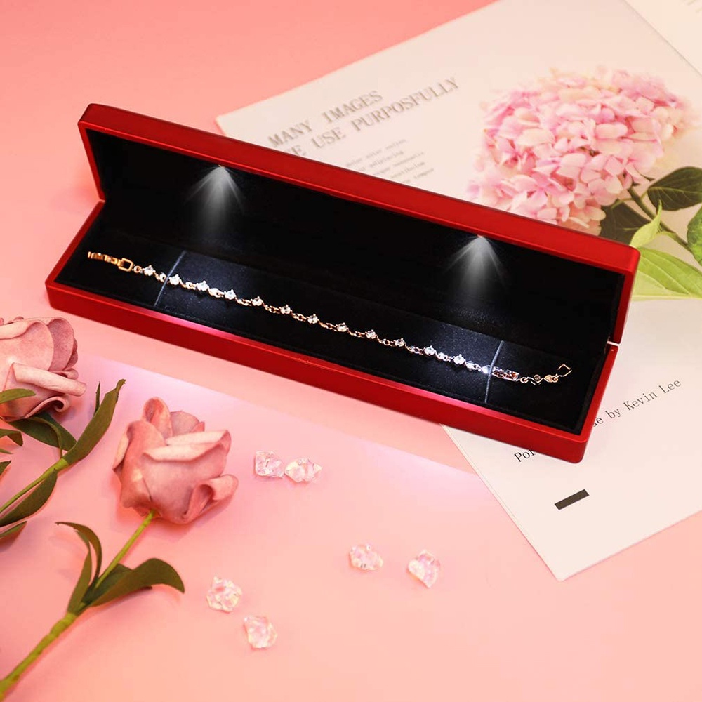 Led 燈項鍊鏈手鍊展示櫃收納珠寶禮品盒吊墜盒結婚週年訂婚