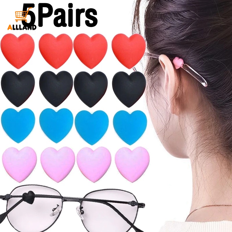 5 副彩色心形眼鏡矽膠防滑耳夾/男女通用眼鏡套配件
