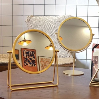 現貨 鏡子 桌面鏡 化妝鏡 鏡子 梳妝鏡 金屬鐵藝化妝鏡學生宿舍桌面臺式可立小號鏡子北歐ins風梳妝鏡
