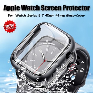 防水外殼膜全覆蓋螢幕保護膜玻璃保護保險槓相容 Apple Watch 8 7 iWatch 41mm 45mm