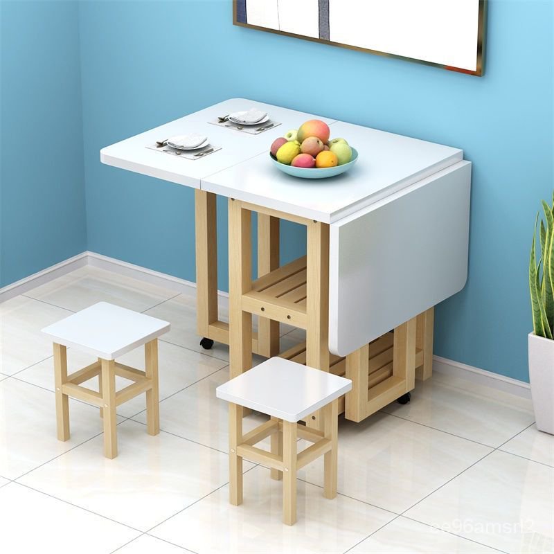 小戶型餐桌 可伸縮新款折疊餐桌 簡易餐桌 傢用齣租屋喫飯桌實木靠墻