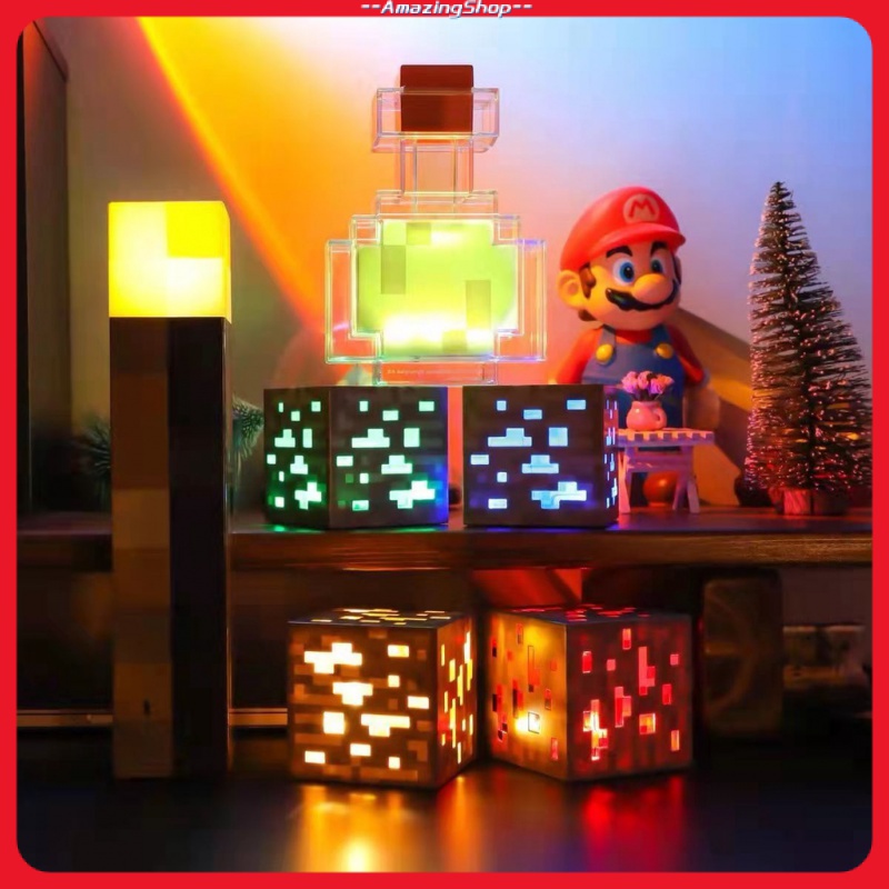 Minecraft 麥塊 我的世界 耶誕節 禮物 遊戲週邊 充電款 火炬 紅藍礦燈 模型 兒童玩具 火把 夜燈