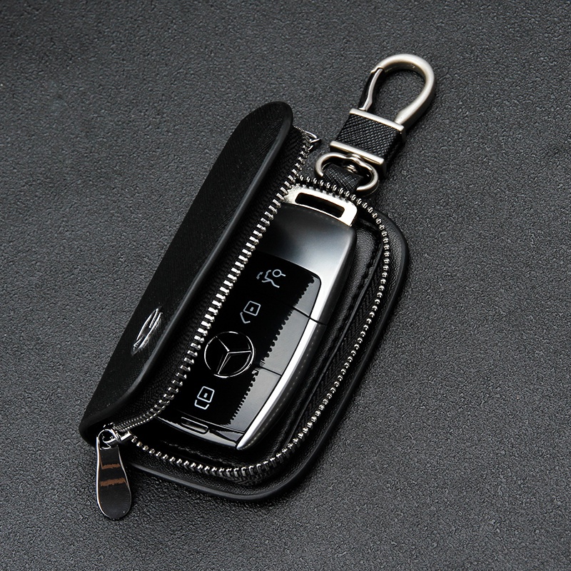 賓士汽車鑰匙皮套 男女通用 C200l 新E級 E300 S350 GLA C180 W205 高檔真皮鑰匙保護包 鑰匙