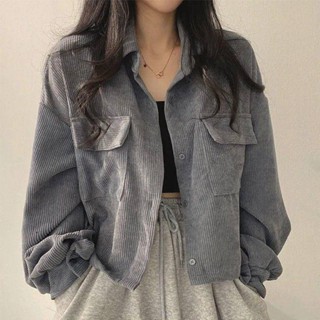 短款 外套 女 春秋新款 開衫 韓版 高階感 燈芯絨 設計感 小眾 黑色上衣