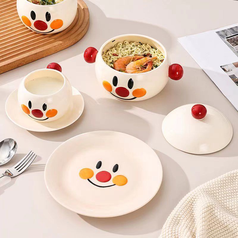 [現貨] 日式麵包超人餐具 泡麵碗 杯碟 飯碗 湯碗 帶蓋 日式 大容量快餐杯 可愛 拉麵碗