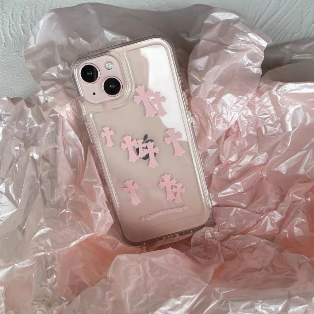 時尚品牌粉色十字手機殼適用於 Iphone13 適用於 Apple 11 直邊 12 矽膠 XR 軟殼 678P