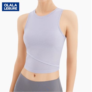 Olala 新品帶胸墊運動背心女健身服瑜伽服戶外跑步羅紋上衣無袖背心透氣 TX26