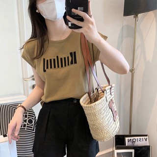 【HOSS】韓國針織短袖T恤女裝 薄款 字母t 刺繡 寬鬆 顯瘦 短款 蝙蝠袖上衣 百搭 女生ins風衣服