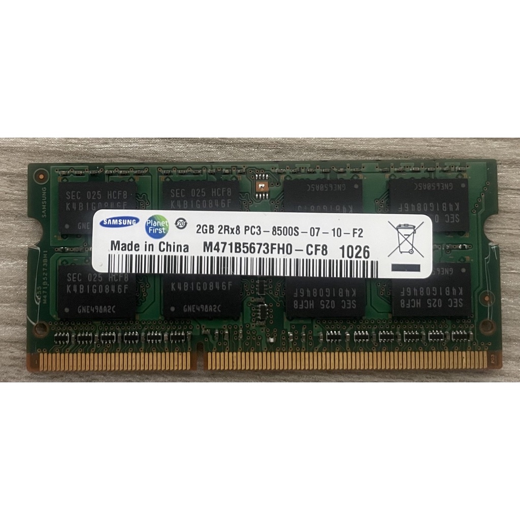 二手拆機良品  筆電用 DDR3  Samsung 2GB 2rx8 pc3-8500s-07-10-f2