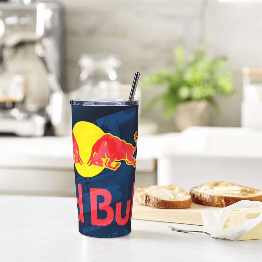 Red Bull 保溫杯帶蓋和吸管冰咖啡杯可重複使用不銹鋼水瓶旅行杯情人節