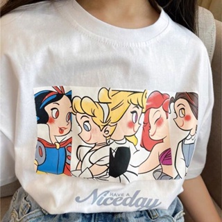 【瑞瑞】100%純棉兒童白雪公主系列2021夏裝新款中大女童卡通印花短袖T恤