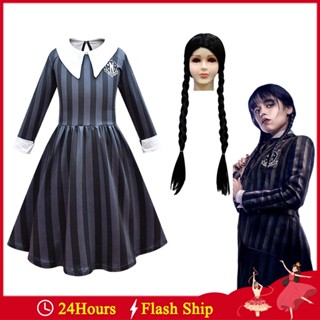 兒童星期三小洋裝 女童星期三亞當斯衣服 學校校服制服Cosplay萬聖節派對暗黑角色扮演服裝