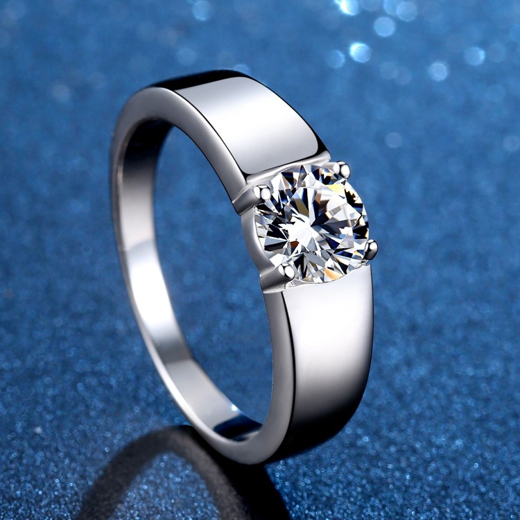 莫桑鑽（5-8mm）戒指 男s925純銀 指環 0.5--2克拉D色莫桑石 可過測鑽筆 帶鑑定證書 簡約指環