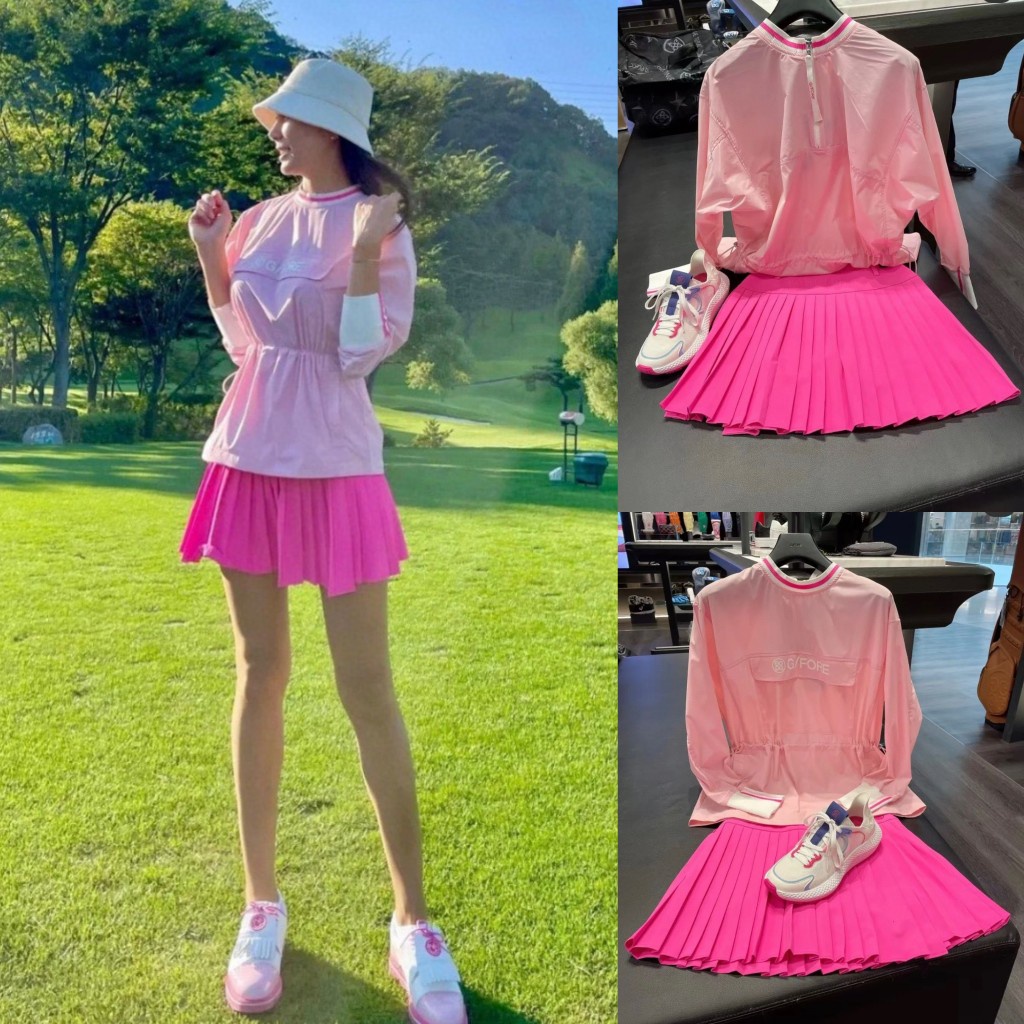 【現貨 精品高爾夫】高爾夫球衣女韓國 韓版女裝 外貿韓國原單G4高爾夫服裝女士套裝秋季新款時尚風衣減齡百褶短裙