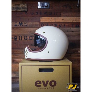 P&J 松山店 免運費優惠中 EVO 內墨鏡 山車帽 系列 咖啡皮革邊 復古 老味 全罩 山車 安全帽 象牙白