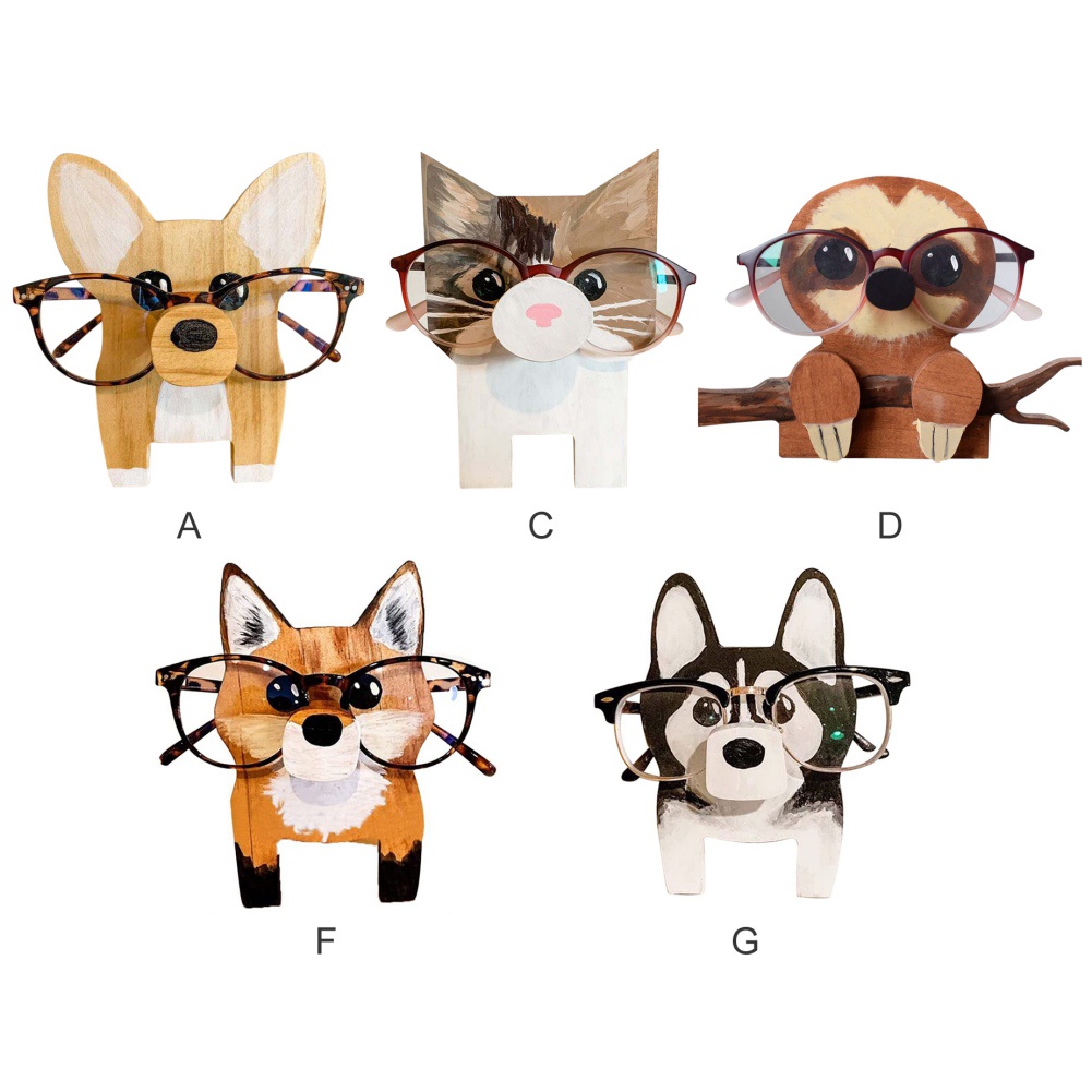 可愛動物眼鏡架 節日禮物 創意木質擺件 動物眼鏡收納擺件 辦公室桌面木製工藝品眼鏡展示架