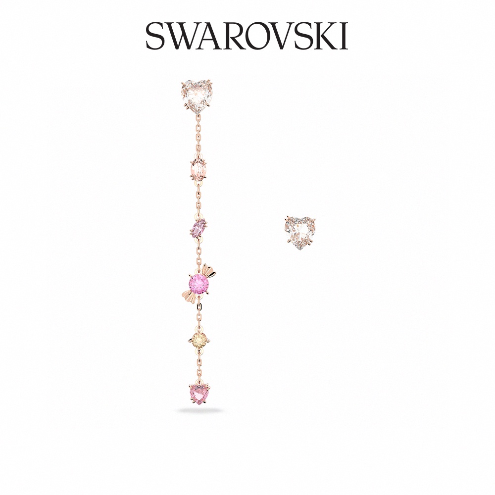 SWAROVSKI 施華洛世奇 Gema 520 穿孔耳環, 非對稱, 粉紅色, 鍍玫瑰金色調