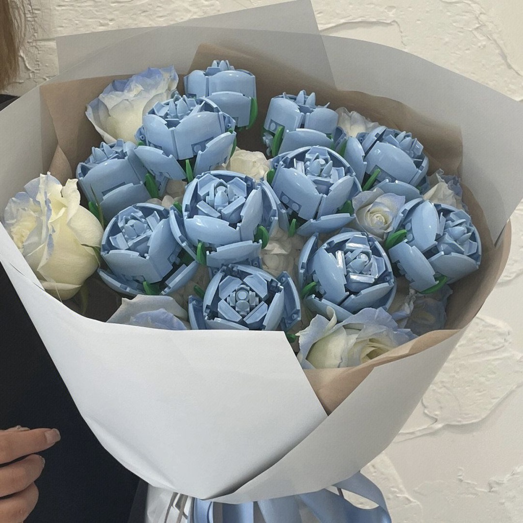 盆栽花束積木 兼容樂高積木藍色玫瑰花束diy生日禮物ins風高顏值禮盒送女生閨蜜