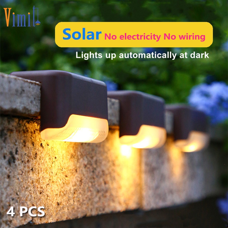 Vimite 1/4PCS Led 太陽能階梯樓梯戶外防水自動感應彩色花園燈圍欄燈用於房屋露台庭院通道裝飾景觀燈