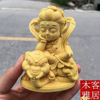 （現貨）黃楊木崖柏文殊普賢菩薩華嚴三聖居家供奉佛像生肖守護神木車擺件