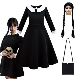 星期三角色扮演連衣裙亞當斯家庭服裝女孩哥特式服裝電影化裝兒童派對萬聖節連衣裙 3-12 歲