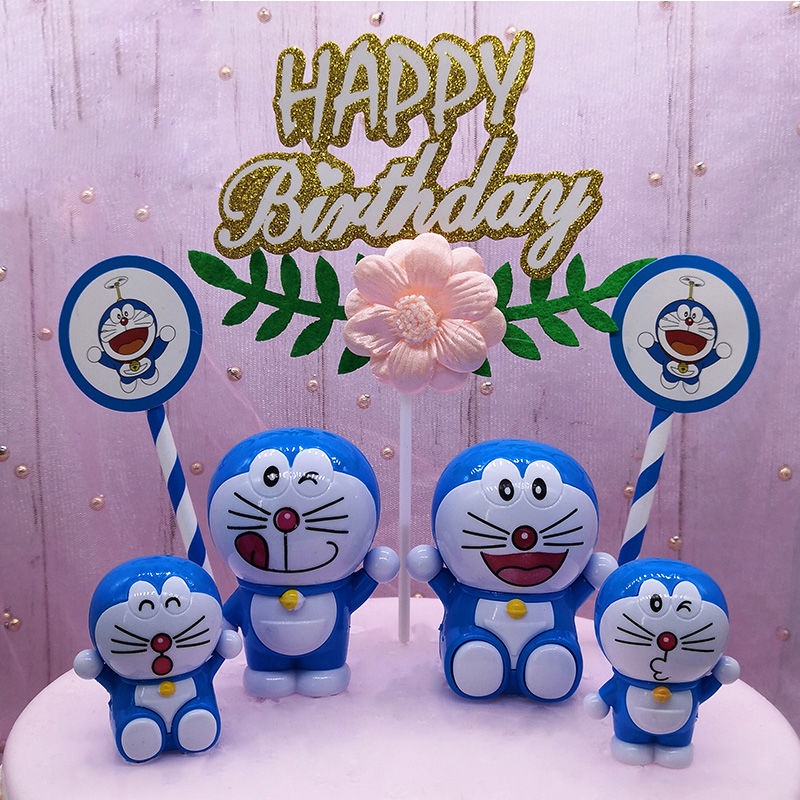 🎈Party store🎈🎈叮當貓擺件生日蛋糕裝飾卡通可愛哆啦A夢4件套兒童生日甜品臺裝飾