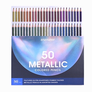 Brutfuner 50色金屬色彩鉛套裝 繪畫美術鉛筆 珠光色油性彩色鉛筆 炫彩/塗鴉//填色畫筆