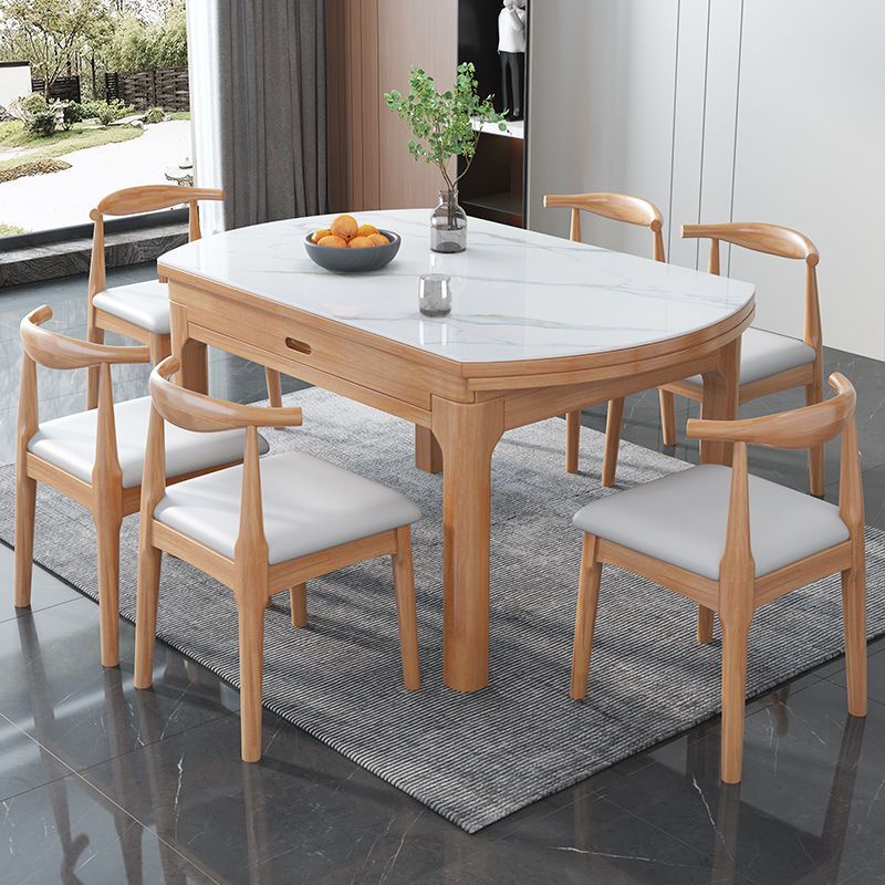 【新品特價】錦巢亮光岩板 餐桌 北歐現代簡約 小戶型家用可伸縮實木岩板餐桌