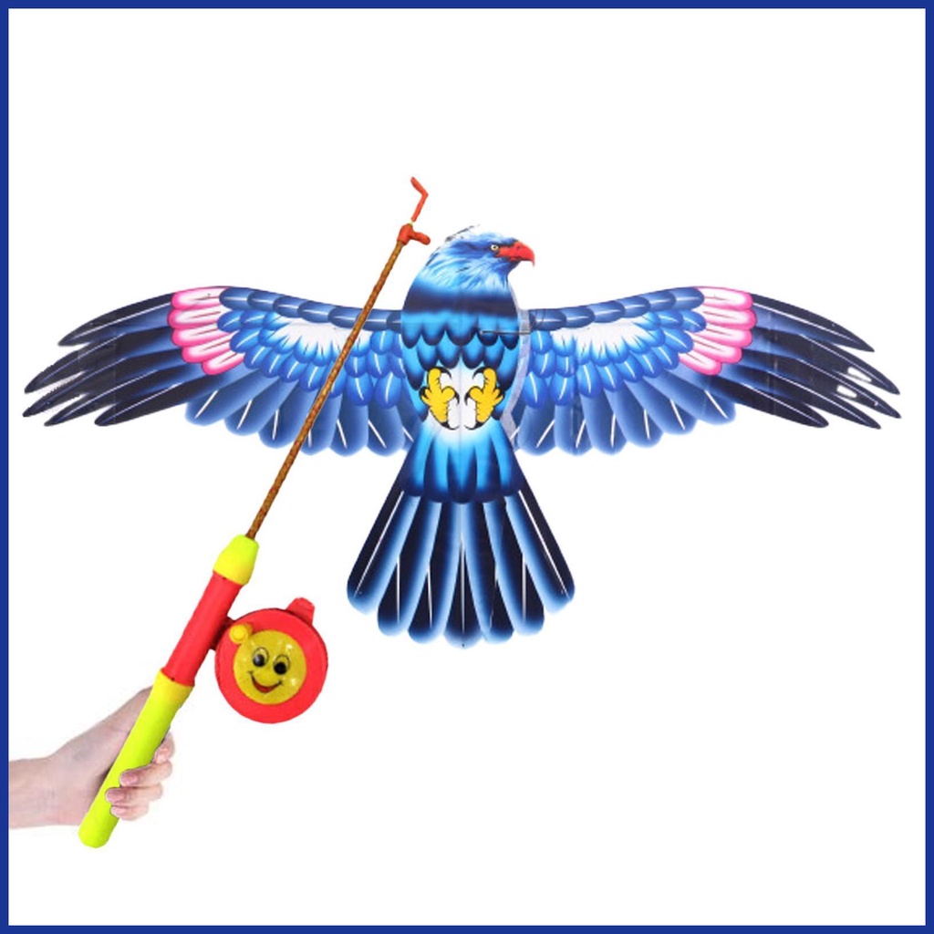 兒童風箏藍鸚鵡風箏逼真鷹風箏大沙灘風箏帶桿兒童和成人戶外遊戲 aiavn