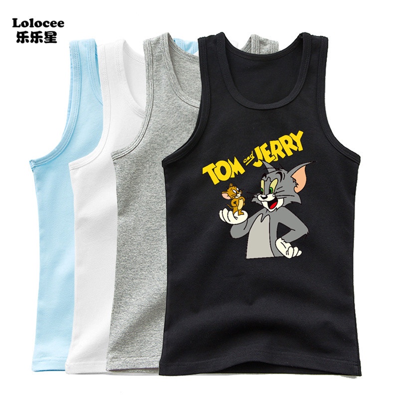 Kawaii Cat Tom Mouse Jerry 可愛卡通背心男女通用兒童夏季無袖 T 恤棉背心