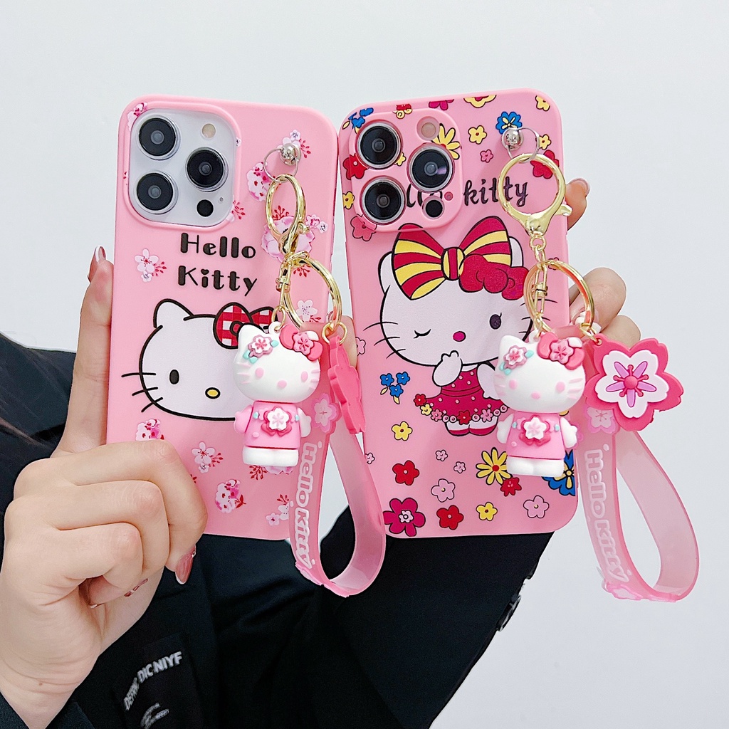 卡通可愛鑰匙扣挂件玩具蝴蝶結 Hello Kitty 手機殼適用於 Vivo Y85 Y89 Y91 Y95 Y93 Y