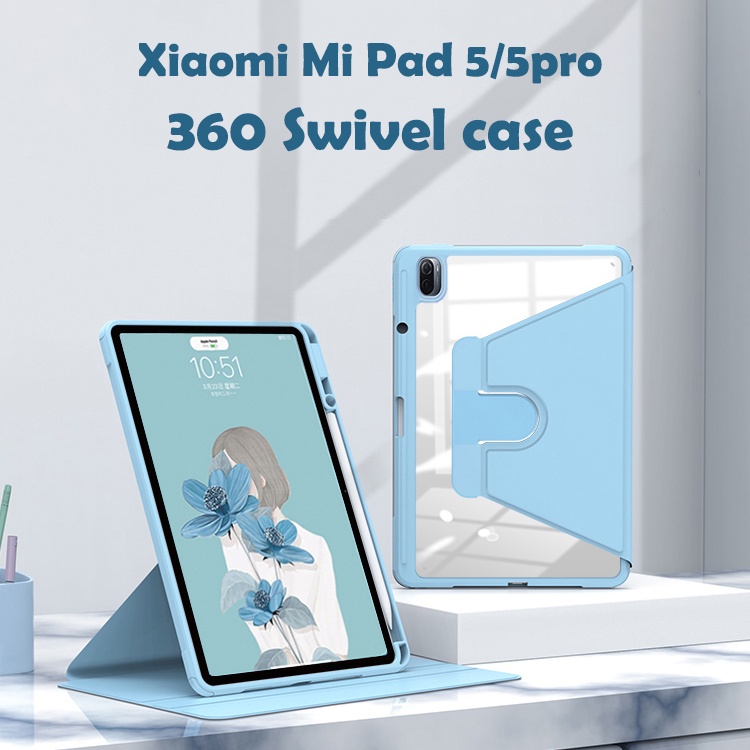 XIAOMI 小米 Pad5 / 6 360 可旋轉平板電腦保護套適用於 MI Pad 5 Pro 透明保護套帶筆架適用