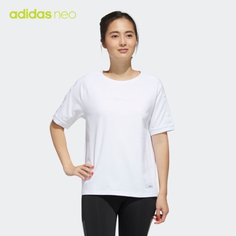 ADIDAS NEO 愛迪達短袖排扣上衣 白色🤍