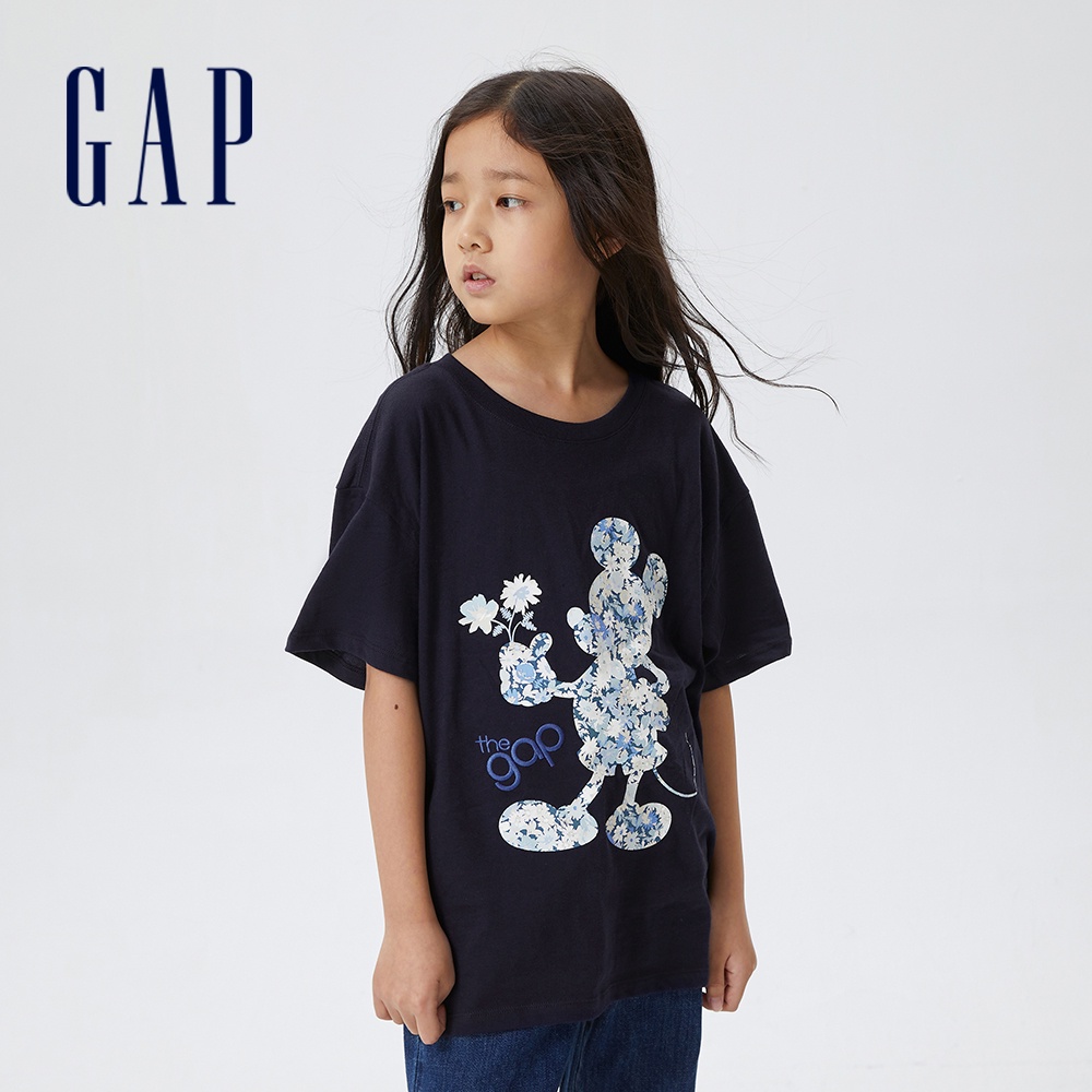 Gap 女童裝 Gap x Disney迪士尼聯名 Logo純棉短袖T恤-海軍藍(601414)