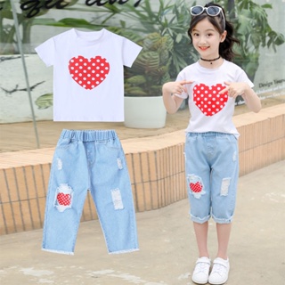 【夏季新品】女童套裝 單件/套裝 女童洋氣兩件套夏裝2023中大童兒童七分褲韓版1-13歲潮 兒童套裝 女童衣服 兒童衣