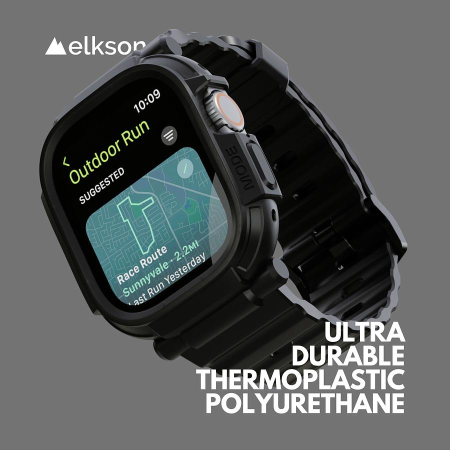 elkson Apple Watch Ultra 49mm Quattro Pro2.0柔韌透氣耐磨TPU一體成形軍規錶帶+鋼化膜套組 eslite誠品