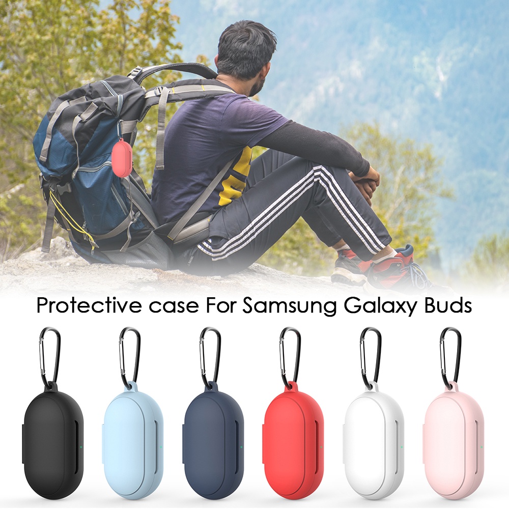 適用於三星 Galaxy Buds耳機保護套三星 Galaxy Buds純色矽膠耳機套帶防丟金屬扣
