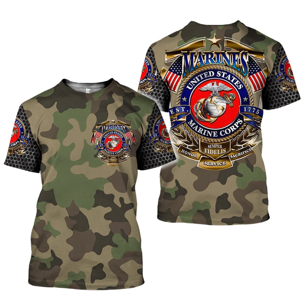 2023最新美國海軍陸戰隊3d全身印花衣服ja0188時尚潮流短袖男士3d T恤