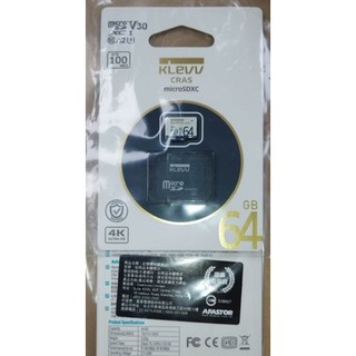 KLEVV microSD(TF) 小記憶卡 64GB, 代理商貨,U3,C10,A2,V30.micro SD