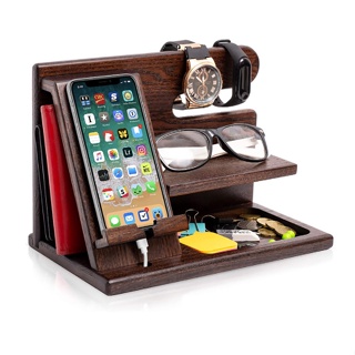 現貨丨收納+充電木製手機支架 木質手機架 手機架子桌面 眼鏡手錶支架