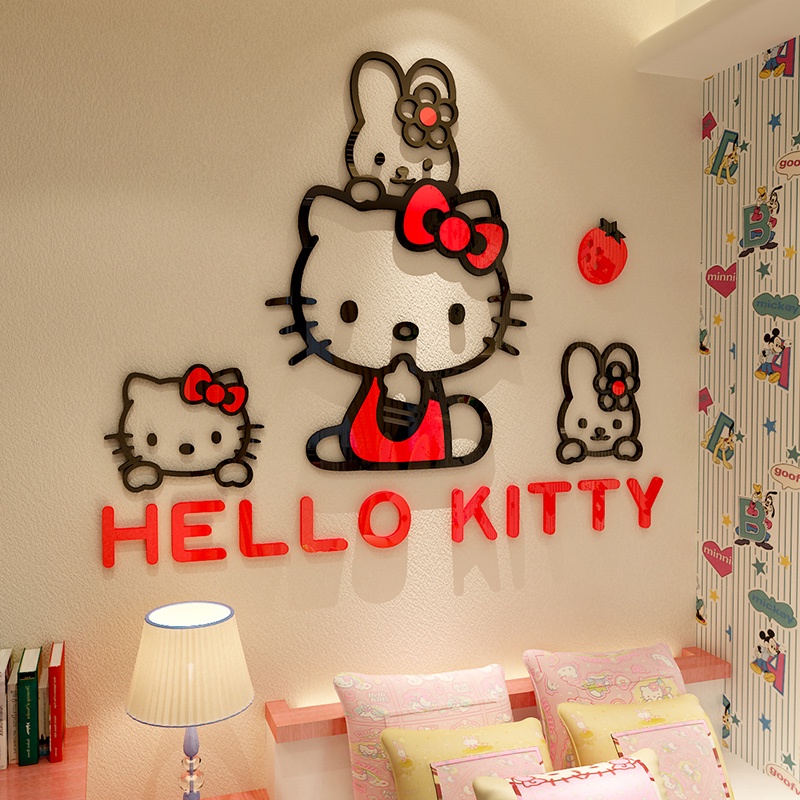 KT貓Hello凱蒂貓牆貼畫亞克力水晶壁貼女孩房間溫馨裝飾