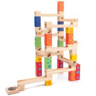 木質兒童益智玩具 視覺追蹤滾珠軌道 滑道積木 木製迭迭高 彈珠拼搭玩具 早教玩具