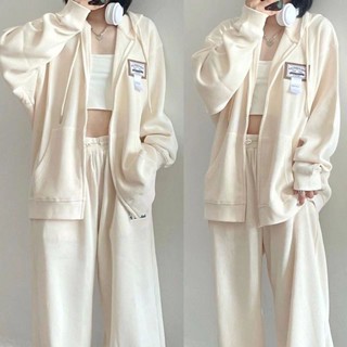 【YW】日係寬鬆薄款衛衣 衛衣外套 女生外套 休閒外套 連帽外套 oversize純色奶係拉鏈百搭學院風開衫外套 女裝