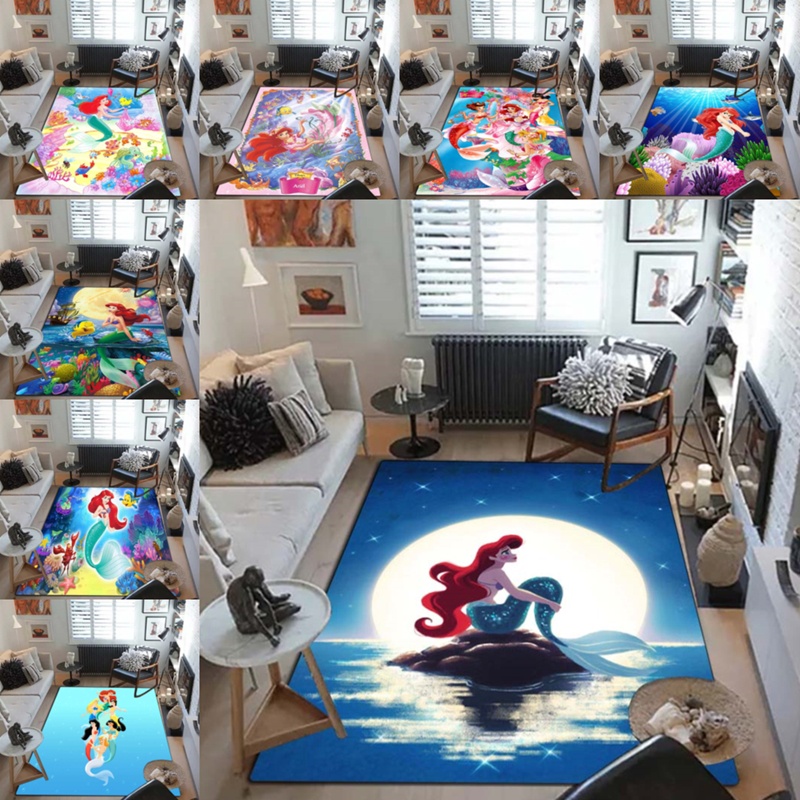 迪士尼美人魚地毯客廳茶几墊公主房間飄窗裝飾地毯可訂製腳墊門墊防滑墊